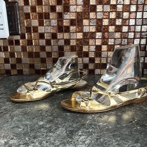 New flat comfortable sandals size 10M , gold leather upper and leather sole.